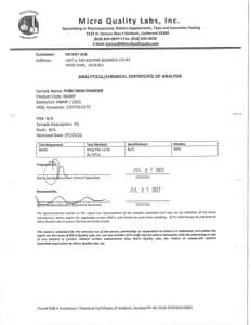 DoNotAge NMN Purity Analysis test performed by Micro Quality Labs on 27 July 2022