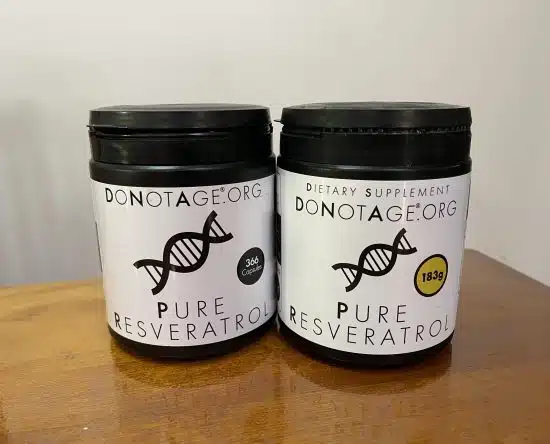 DoNotAge Resveratrol Capsule and Powder containers