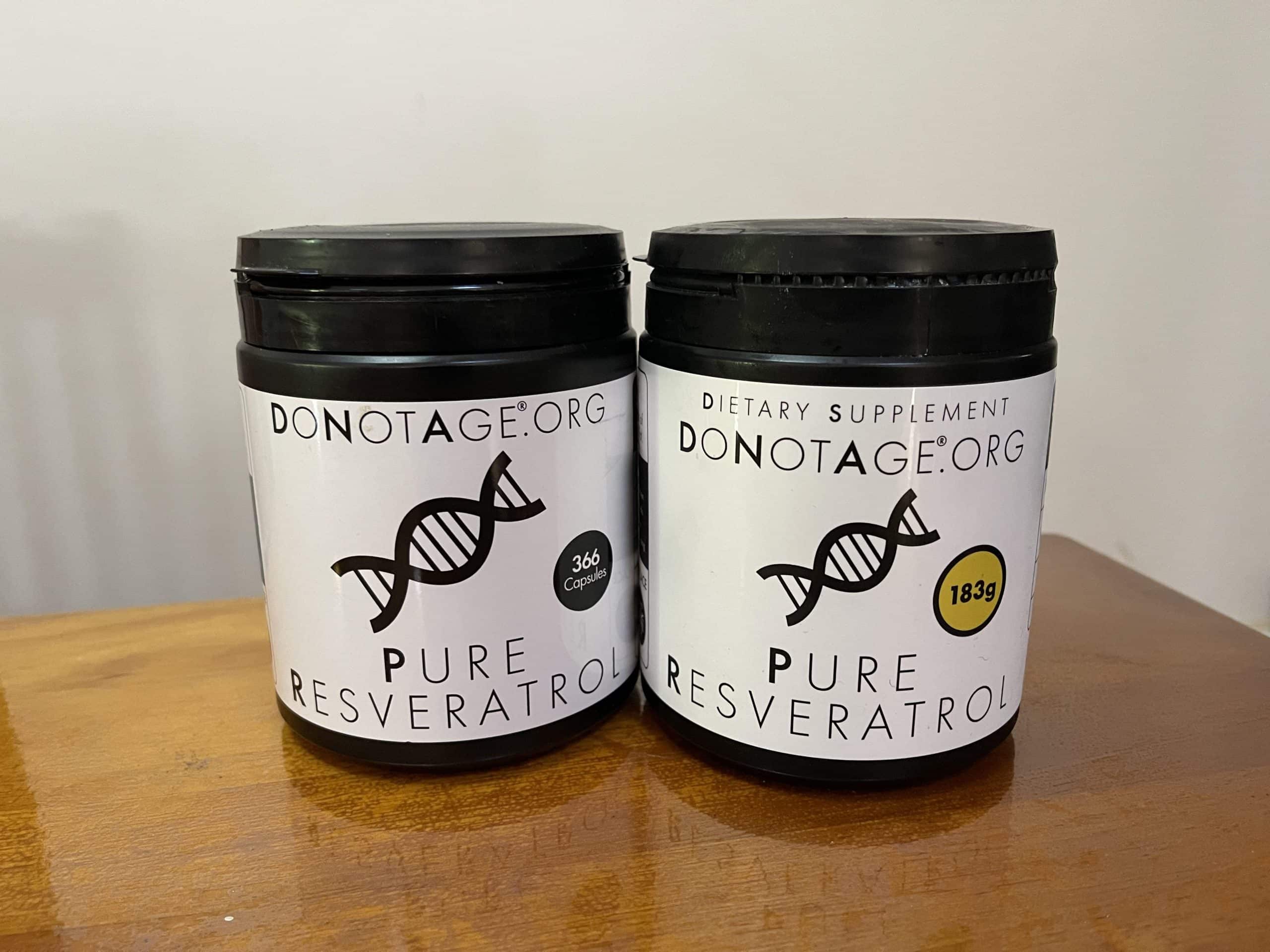 DoNotAge Resveratrol Capsule and Powder containers