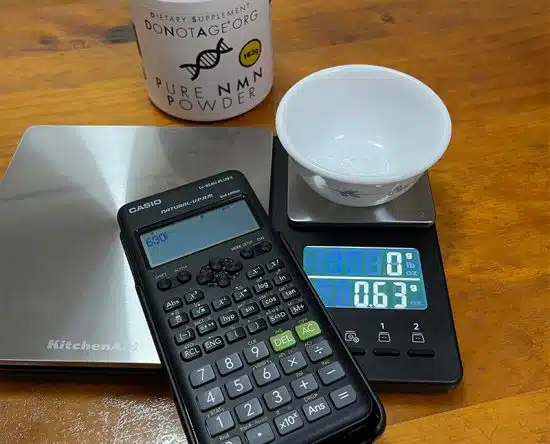 Calculating the Dosage of NMN with Calculator and digital scales