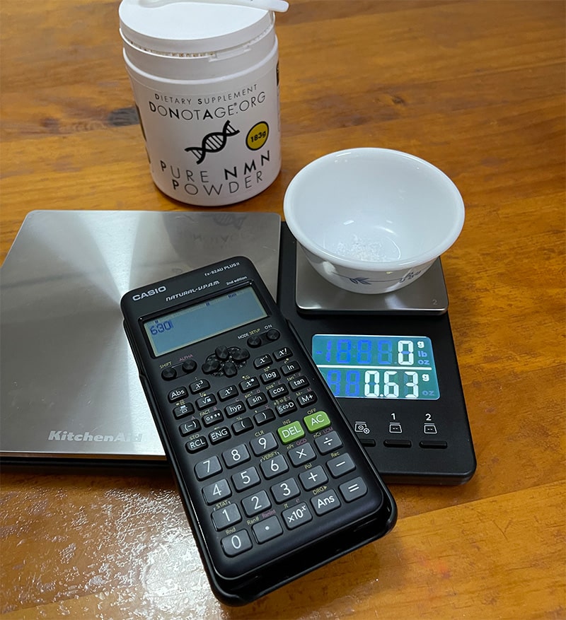 Calculating the Dosage of NMN with Calculator and digital scales